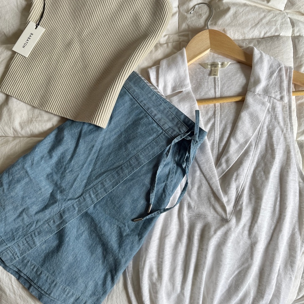 Brooks Brothers Chambray Wrap Skort, US 8